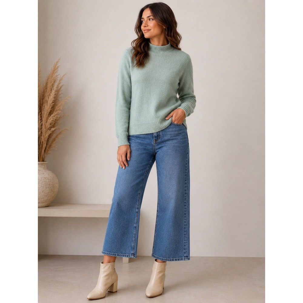 J. Jill Pistachio Green Cotton Wool Blend Mock Neck Classic Sweater Womens M